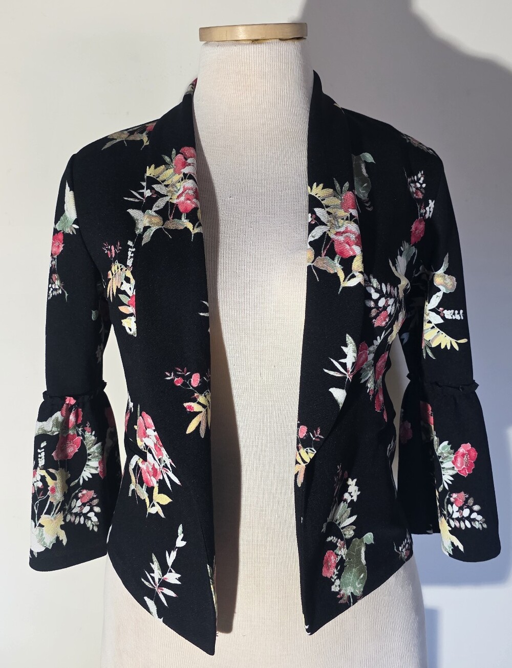 Maurices Black Floral Open-Front Women's Blazer Jacket (Size L)